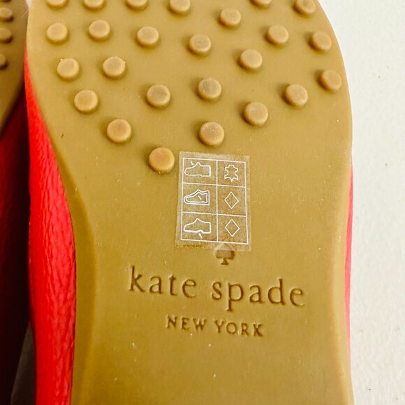 NEW KATE SPADE NEW YORK CARMEN RED PEBBLED LEATHER LOAFERS FLATS - Picture 6 of 9